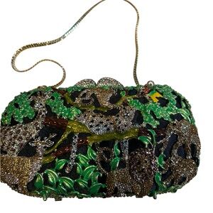 Embellished Green and Gold Clutch kingdom with chain